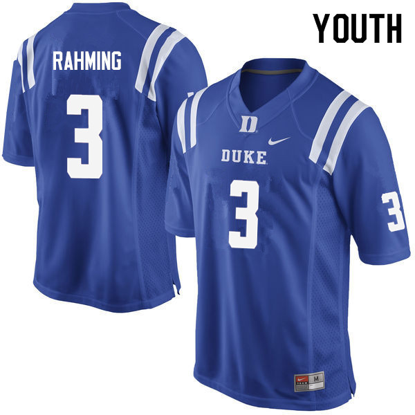 Youth #3 T.J. Rahming Duke Blue Devils College Football Jerseys Sale-Blue